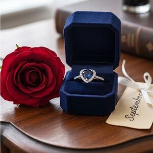 Deep Ocean Heart Ring — Royal Core September Birthstone — Size 7